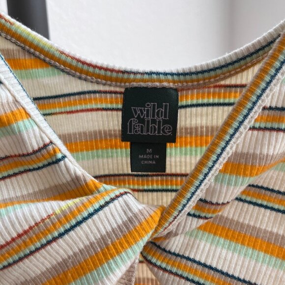 Wild Fable Ribbed Striped Knot-Front Bodysuit – Size M - Picture 2 of 3